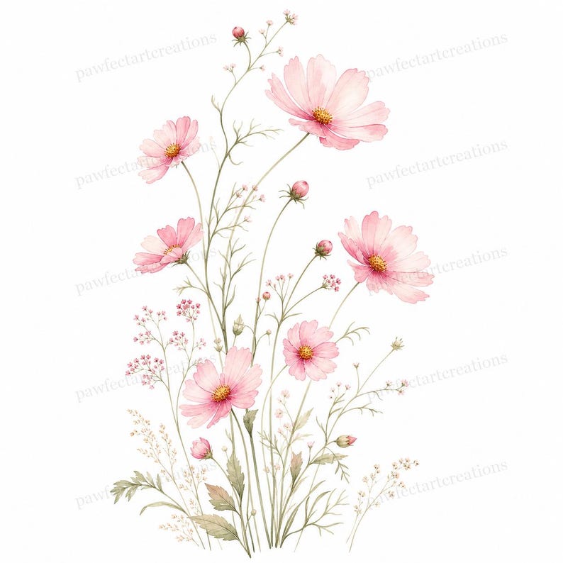 20 Pastel Wildflower Panels Clipart, Wedding Stationery and Journal Borders, Watercolor JPG, Digital Download, Commercial Use
