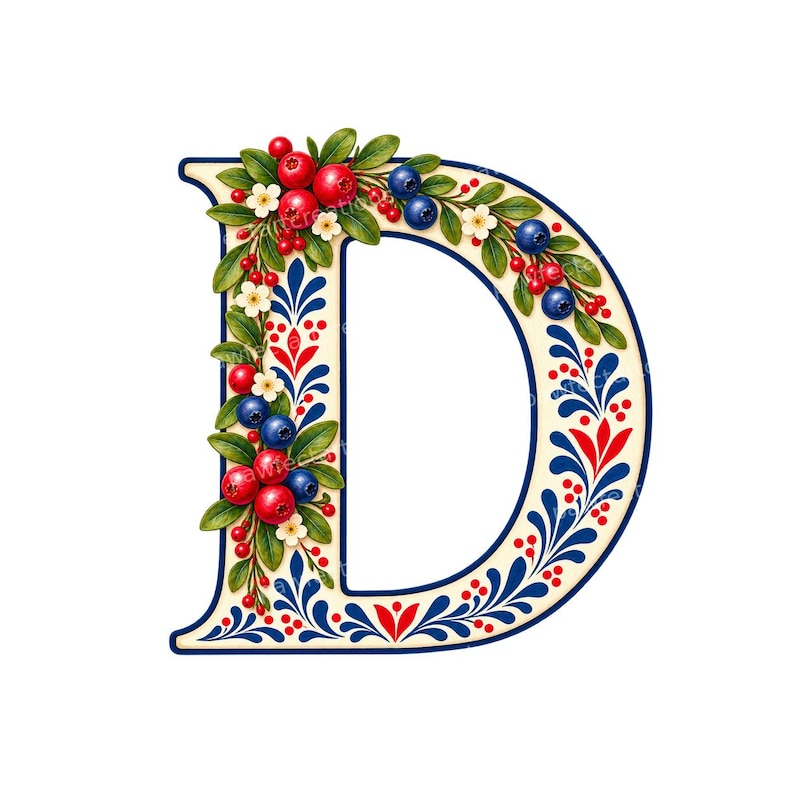 26 Nordic Berry Alphabet Clipart A-Z, Decorative Letter JPG, Digital ...