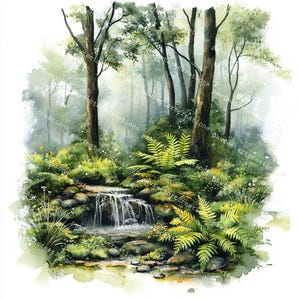 22 Forest Landscape Clipart, Greenery Landscape, Nature Clipart, Printable Watercolor, High-Quality JPGs, Junk Journal, Digital Craft