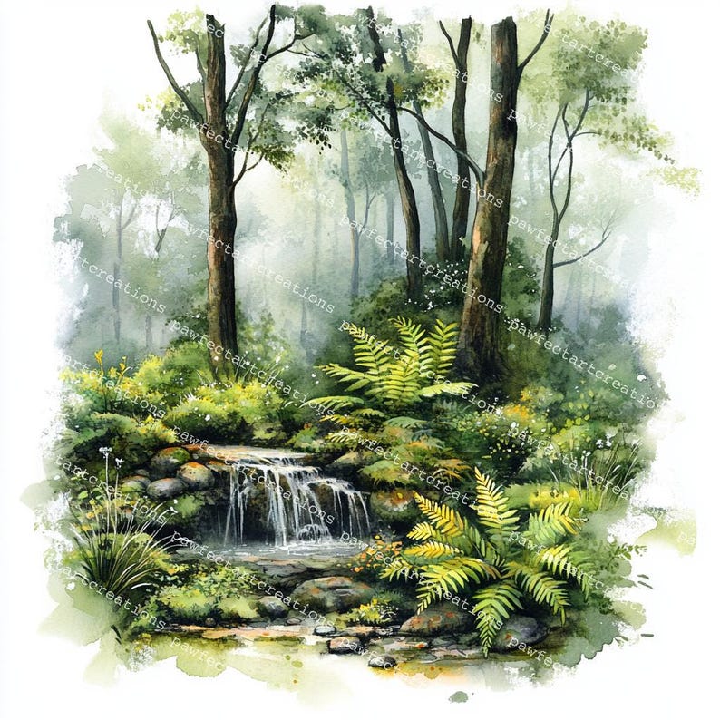 22 Forest Landscape Clipart, Greenery Landscape, Nature Clipart, Printable Watercolor, High-Quality JPGs, Junk Journal, Digital Craft