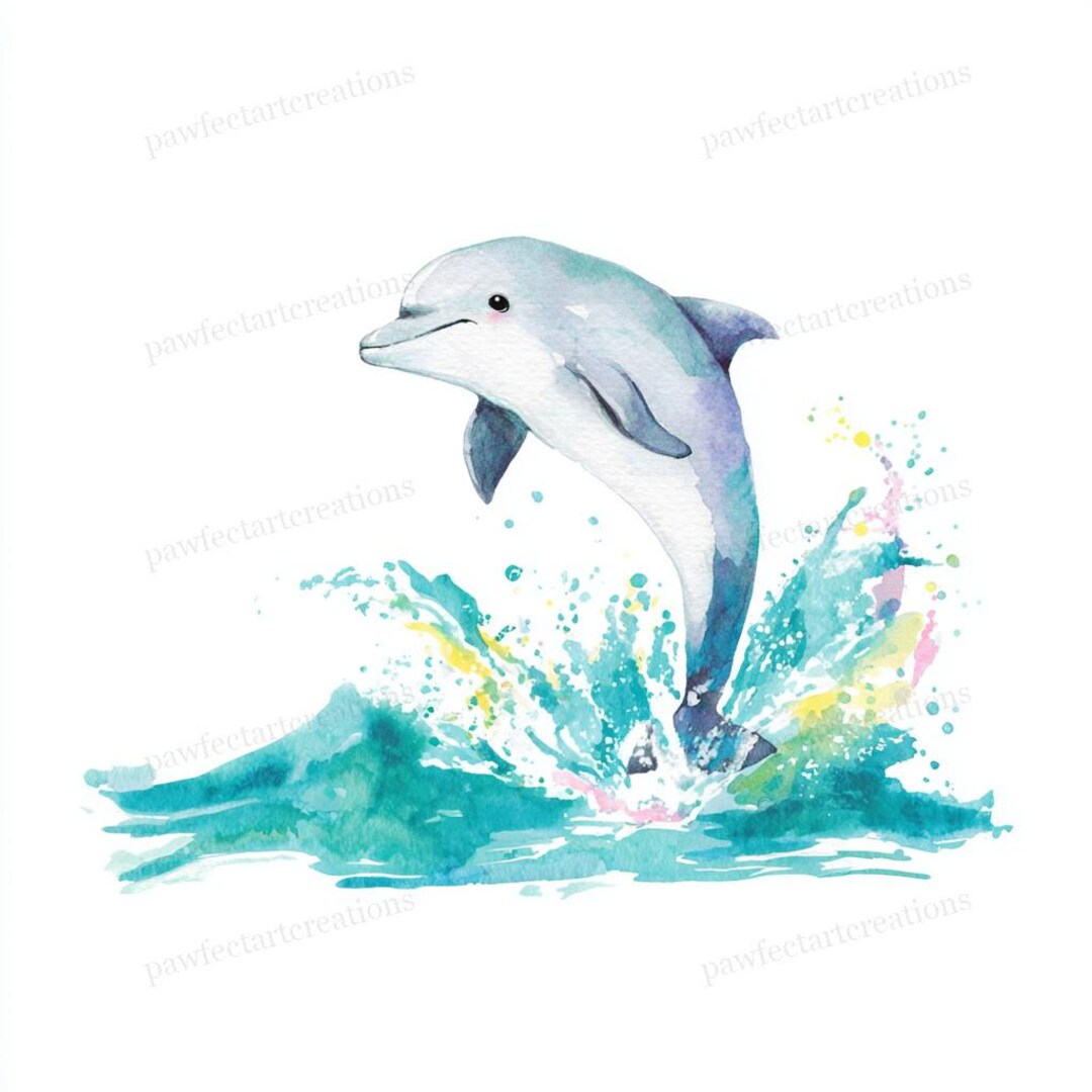 25 Cute Dolphin Clipart, Ocean Watercolor Art, Tropical Sea Life ...