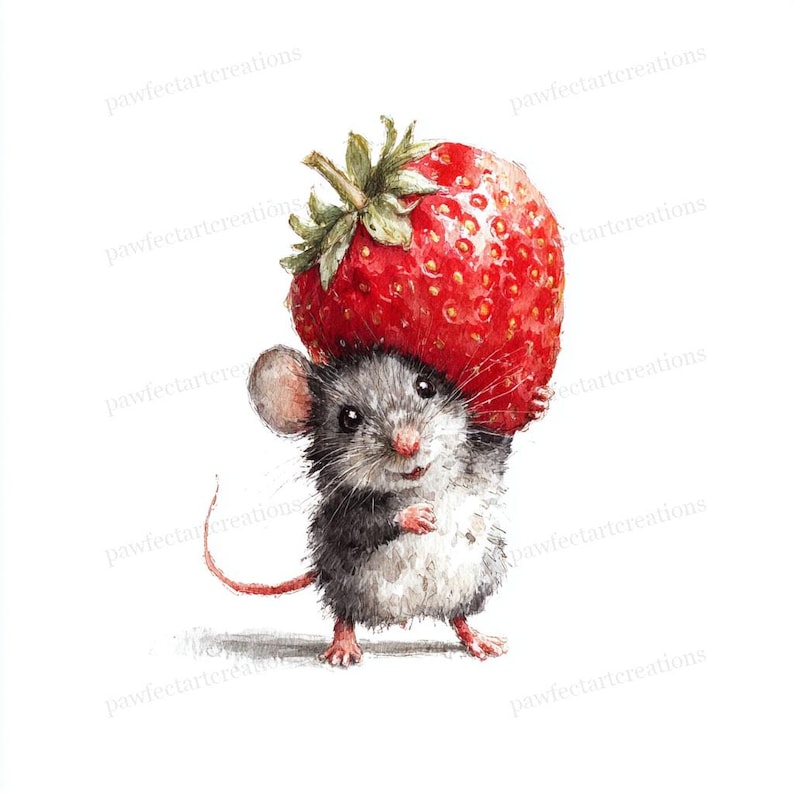 21 Strawberry Mouse Clipart, Cute Mice Berry Art, Cottagecore Kitchen ...