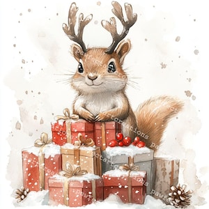 10 Cute Christmas Squirrel Clipart, Christmas Card Making, Printable ...