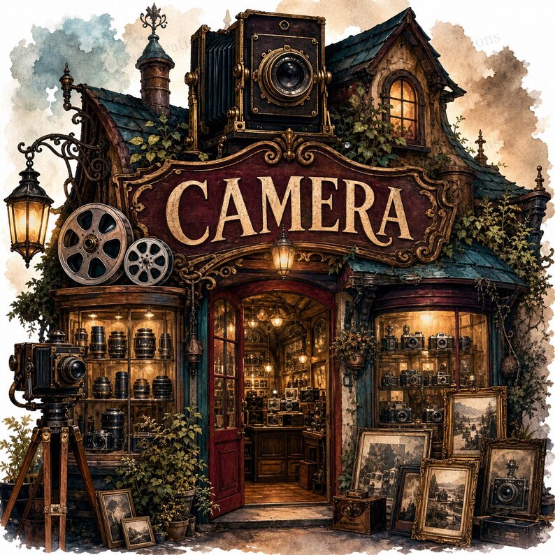 20 Camera Shop Storefront Clipart, Whimsical Shop Storefront Clipart ...