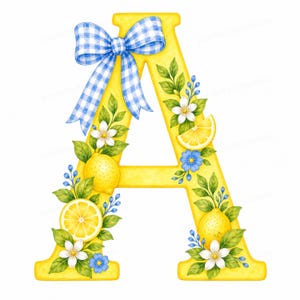 26 lettres clipart de l'alphabet citronné pour l'été, lettres aquarelle imprimables au format JPG, téléchargement numérique, usage commercial.