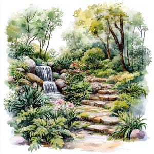 22 Forest Landscape Clipart, Greenery Landscape, Nature Clipart, Printable Watercolor, High-Quality JPGs, Junk Journal, Digital Craft