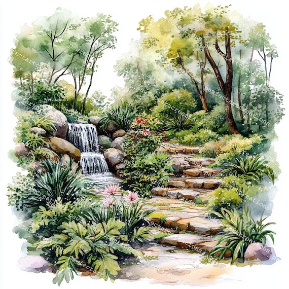 22 Forest Landscape Clipart, Greenery Landscape, Nature Clipart, Printable Watercolor, High-Quality JPGs, Junk Journal, Digital Craft