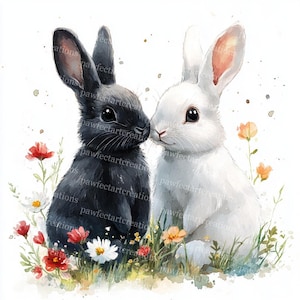 10 paar Kaninchen Clipart, Kaninchen Liebe, Valentinstag Karte, druckbare Aquarell, hochwertige JPGs, Junk Journal, digitales Handwerk