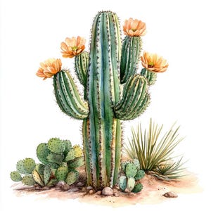 20 imágenes prediseñadas de cactus, cactus florecientes, cactus del desierto, acuarela imprimible, archivos JPG de alta calidad, diario basura de papel, manualidades digitales