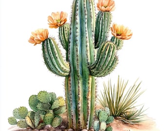 Watercolor Cactus Clipart Set: Blooming Desert Plants (Digital Download)