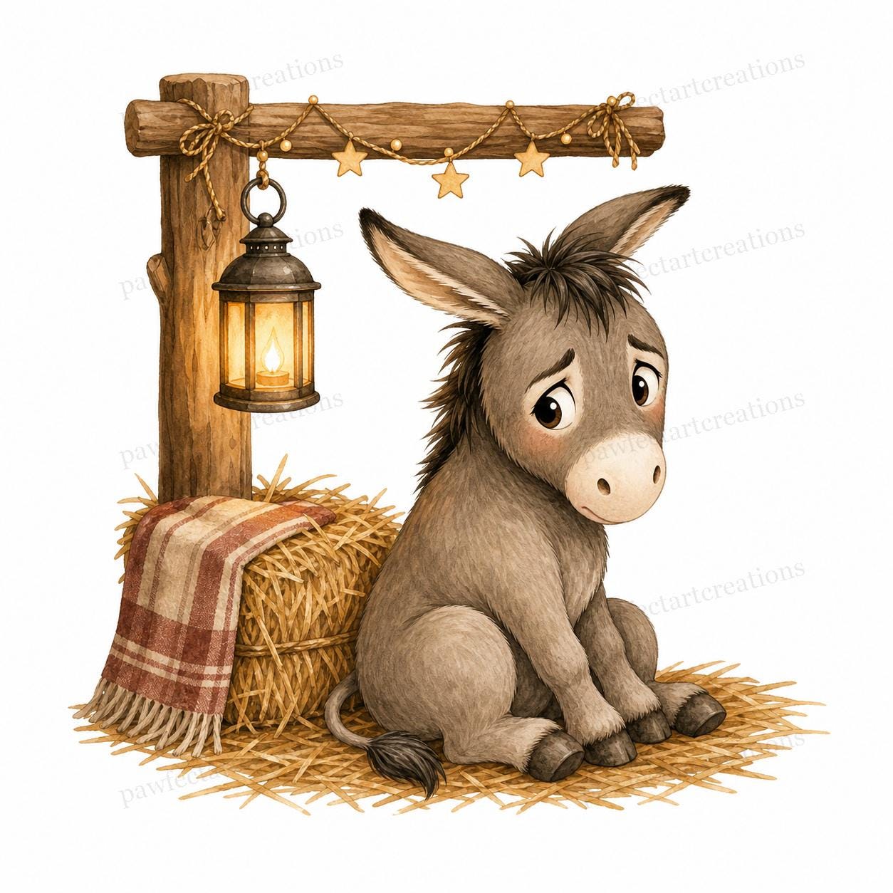 20 Nervous Nativity Donkeys With Lanterns Clipart, Nervous