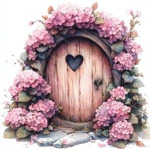 17 imágenes prediseñadas de puertas florales, acogedora puerta de hadas, puertas de madera, varias puertas de hadas, acuarela imprimible, archivos JPG de alta calidad, manualidades de papel, diario basura