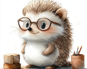 ハリネズミの水彩画イラスト（デジタルダウンロード） - Etsy 日本