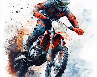 Dirt Bike Watercolor Clipart: Motocross Motorcycle Art (Digital Download)