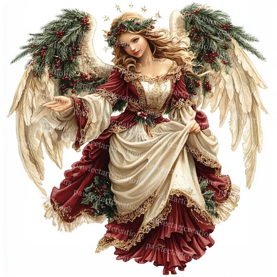 Christmas Angel Clipart: Watercolor Holiday Card Graphics (digital
