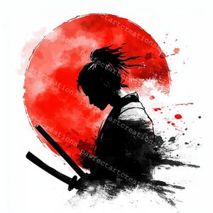 10 Samurai e Luna Clipart, Stampa Samurai Dettagliata, Acquerello Stampabile, JPG di Alta Qualità, Papercraft Junk Journal, Artigianato Digitale