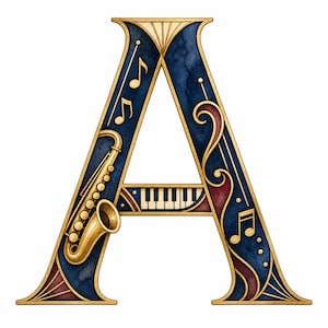 26 imágenes prediseñadas del alfabeto del club de música jazz, manualidades y decoración personalizadas, letras JPG en acuarela, descarga digital, uso comercial.