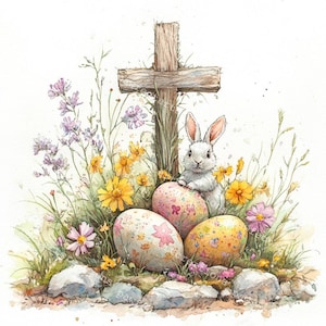 12 Easter Christian Crosses Clipart, Easter Clipart, Easter Cross Egg, Printable Watercolor, High-Quality JPGs, Papercraft, Junk Journal