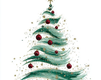 24 Sparkling Christmas Tree Clipart, Christmas Card, Holiday Art, Printable Watercolor, High-Quality JPGs, Papercraft, Junk Journal
