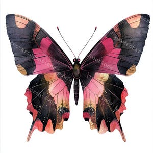 11 Clipart di farfalle rosa e nere, stampa da parete, farfalla acquerello, acquerello stampabile, JPG di alta qualità, carta da parati, diario spazzatura