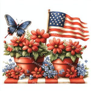 20 Patriotic Flowers Clipart, Independence Day, 4th of July, American Art, Printable Watercolor, High-Quality JPGs, Papercraft, Junk Journal
