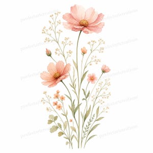 20 Pastel Wildflower Panels Clipart, Wedding Stationery and Journal Borders, Watercolor JPG, Digital Download, Commercial Use