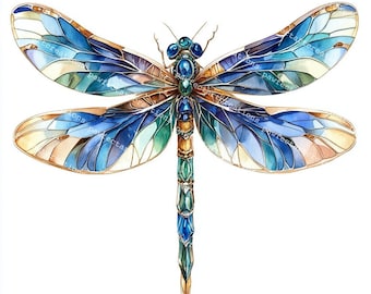 12 Jeweled Dragonfly Clipart: Watercolor Gemstone Insect Art (Digital Download)