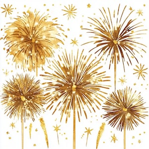 18 gouden vuurwerk clipart, oudejaarsavond, glitter vuurwerk, afdrukbare aquarel, hoogwaardige JPG's, Papercraft Junk Journal, Digital Craft