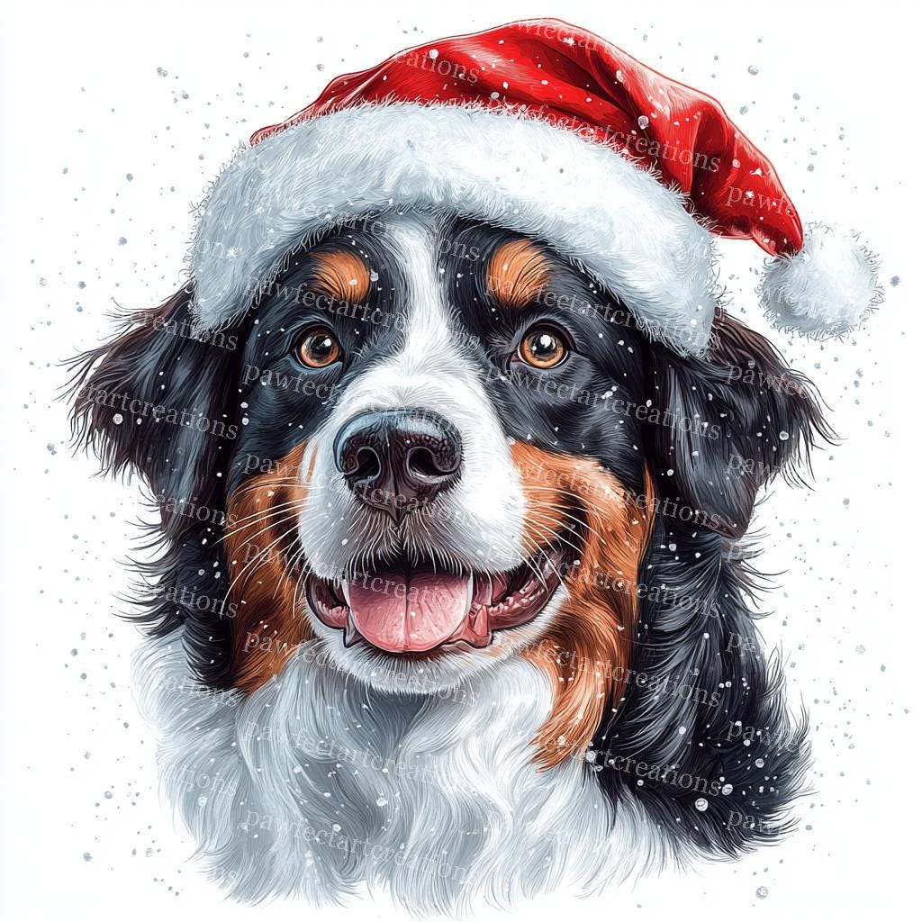 クリスマスのバーニーズ・マウンテン・ドッグの水彩画クリップアート