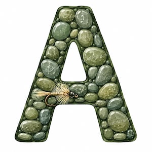26 Fishing Creek Fly Alphabet Clipart, Watercolor Letters JPG, Digital Download, Commercial Use