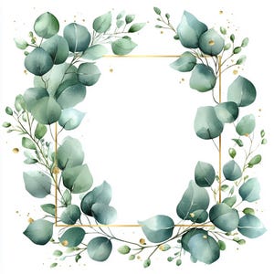 18 Eucalyptus Frames Clipart, Greenery Clipart, Green Leaves, Leaves Frame,Printable Watercolor, High-Quality JPGs, Papercraft, Junk Journal