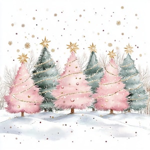 16 Rosa Weihnachtsbäume Clipart, Winter Festliche, Weihnachtskarte, druckbare Aquarell, hochwertige JPGs, Papercraft,Junk Journal,Digital Craft
