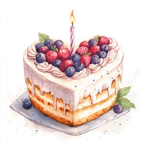 16 Smaczne Urodzinowe Ciasto Clipart, Urodzinowe Ciasto Clipart, Uroczystość, Wydrukowalna Akwarela, Wysokiej Jakości JPG, Papercraft, Junk Journal