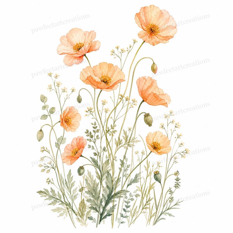 20 Pastel Wildflower Panels Clipart, Wedding Stationery and Journal Borders, Watercolor JPG, Digital Download, Commercial Use