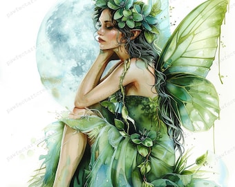 12 Forest Fairy Clipart, Green Fairies, Butterfly Fairy, Printable Watercolor, High-Quality JPGs, Papercraft, Junk Journal, Digital Craft