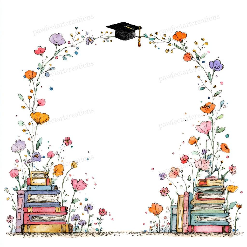 28 Whimsical Graduation Frame Clipart, Grad Border Art, Printable ...
