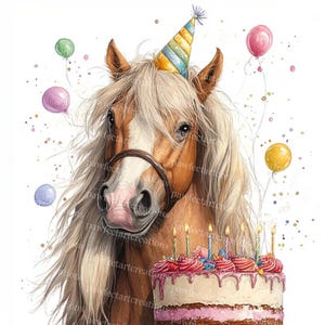 18 grappige paard verjaardag clipart, boerderijdieren clipart, eigenzinnige paard clipart, afdrukbare aquarel, hoogwaardige JPG's, Papercraft, Junk Journal