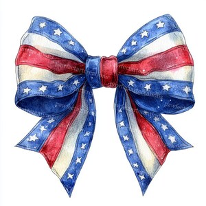 16 Patriotic Bows Clipart, USA Flag, 4th July Bow,Flag-Colored,Printable Watercolor, High-Quality JPGs,Papercraft Junk Journal,Digital Craft