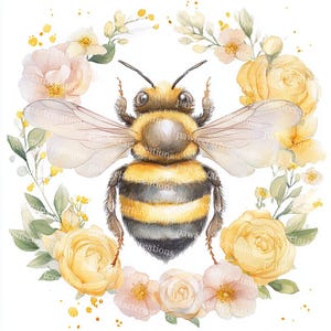 Floral Honey Bee Watercolor Clipart: Bridal Shower Graphics (Digital Download)