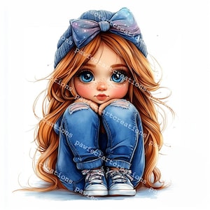 Clipart de Chica Caprichosa: Ilustraciones en estilo acuarela (Descarga digital, JPG, Licencia de uso comercial incluida)