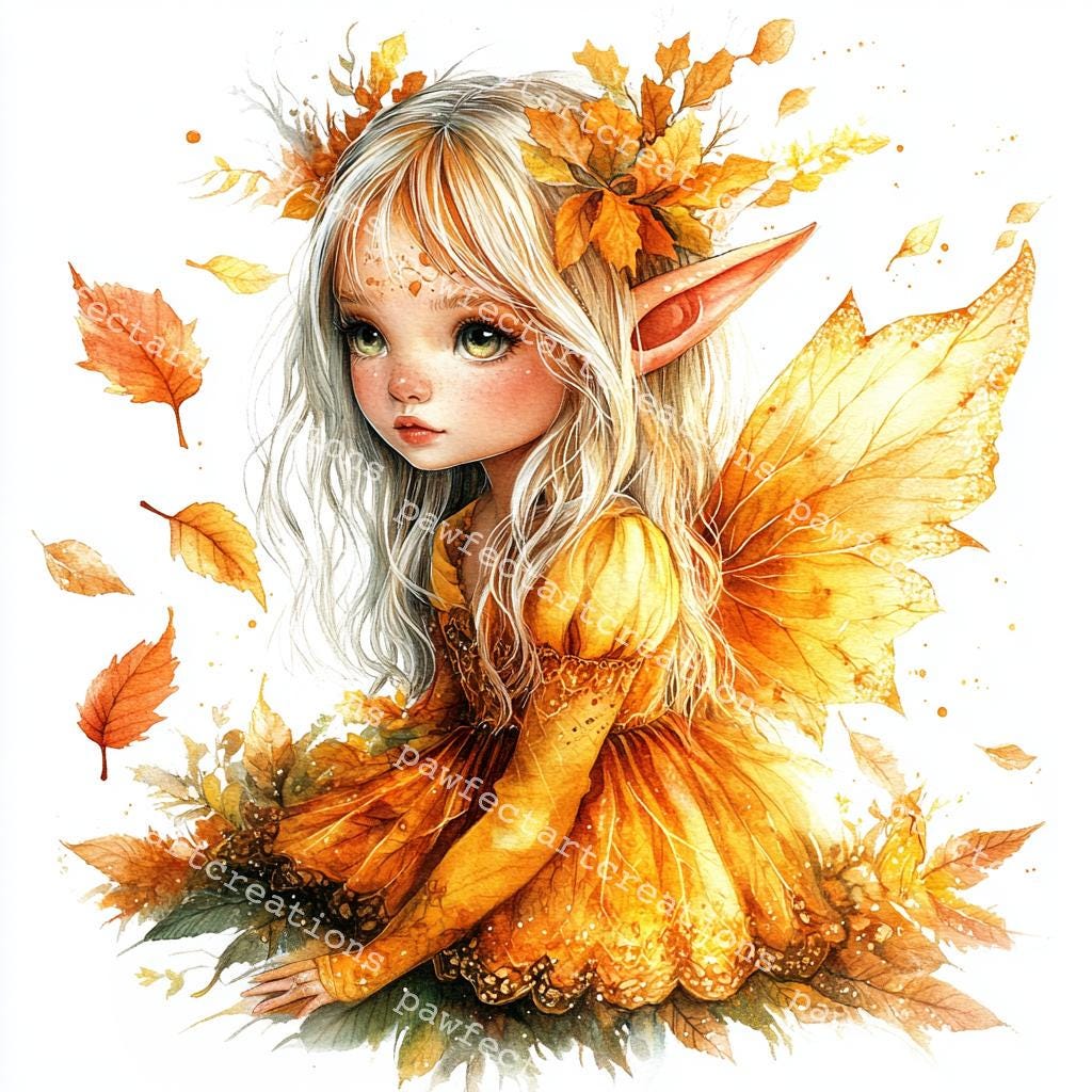 10 Autumn Elf Clipart: Watercolor Fall Elves, Scrapbooking (digital ...