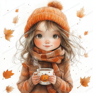13 Quirky Girls in Autumn Clipart, Cute Girl,Fall Season, Printable Watercolor,High-Quality JPGs&PNGs, Papercraft,Junk Journal,Digital Craft
