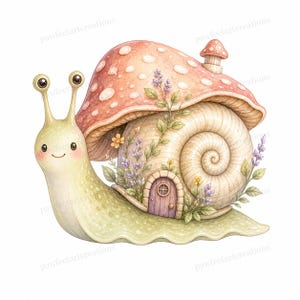 20 Cottage Mushroom Snail Clipart, Watercolor JPG Clipart Bundle, Digital Download, Commercial Use, Printable Art