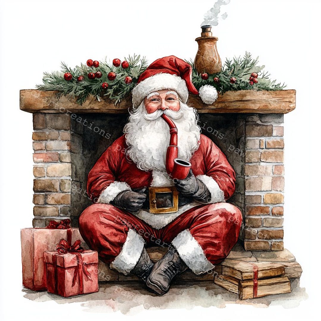 10 サンタの喫煙パイプのクリップアート、ヴィンテージサンタクロース