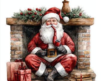 10 サンタの喫煙パイプのクリップアート、ヴィンテージサンタクロース