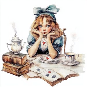 Alice In Wonderland Clipart: Mad Tea Party Watercolor Art (JPG)