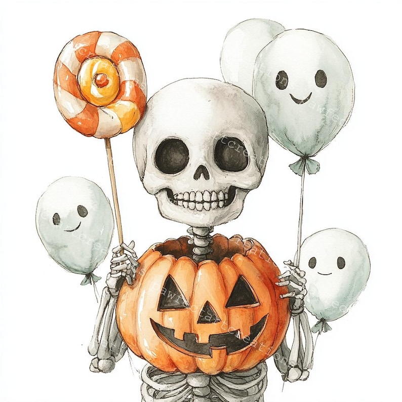 10 Funny Halloween Skeleton Clipart, Skull Dance, Skeleton Dance, Printable Watercolor,High-Quality JPGs, Junk Journal, Digital Craft