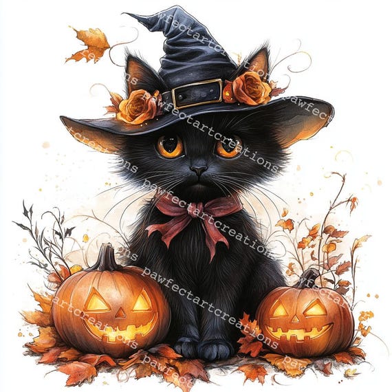 ハロウィーンの黒猫のクリップアート 10 点、かわいい猫、ハロウィーン