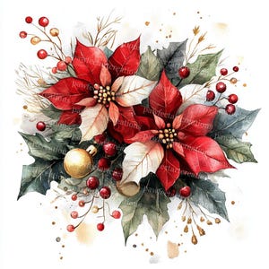 12 Weihnachtsstern-Dekor, Clipart, Weihnachtskarte, Weihnachtsclipart, druckbares Aquarell, hochwertige JPGs, Papierhandwerk, Junk Journal, Digital Craft
