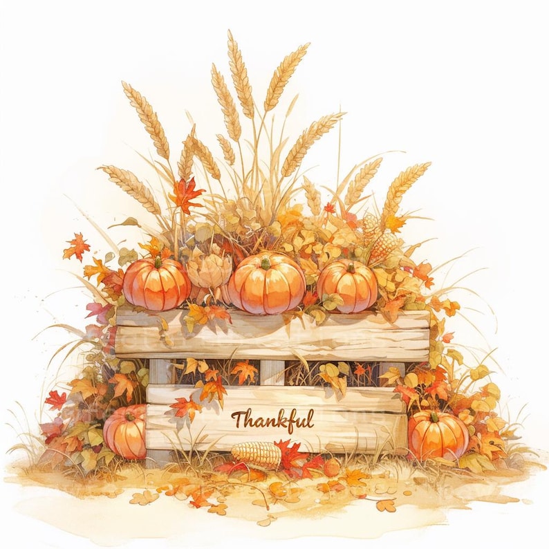 13 Fall Thanksgiving Clipart,Autumn Harvest, Fall Leaves Print, Fall Season,Printable Watercolor,High-Quality JPGs, Papercraft, Junk Journal